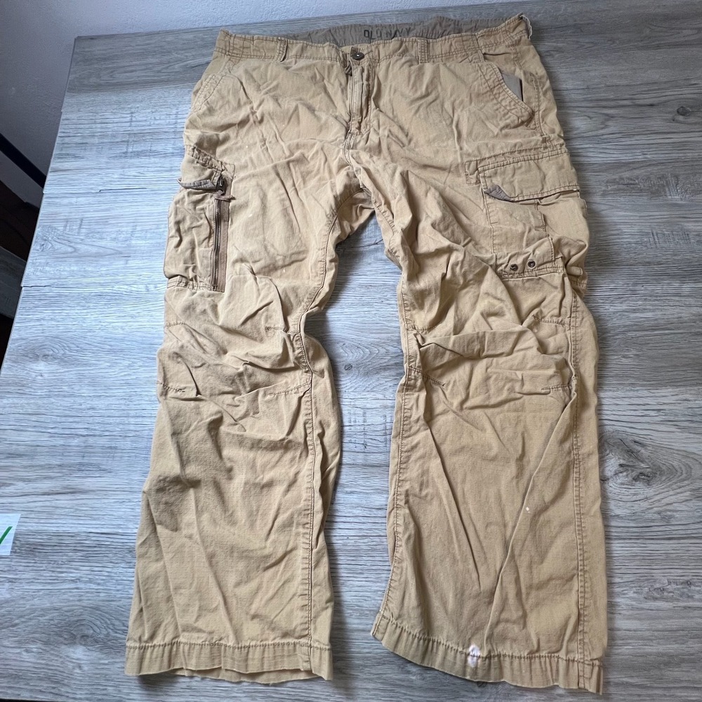 Old Navy Cargo Pants Mens 36x30 Tan Ripstop Cotton Relaxed Utility Workwear Gorp